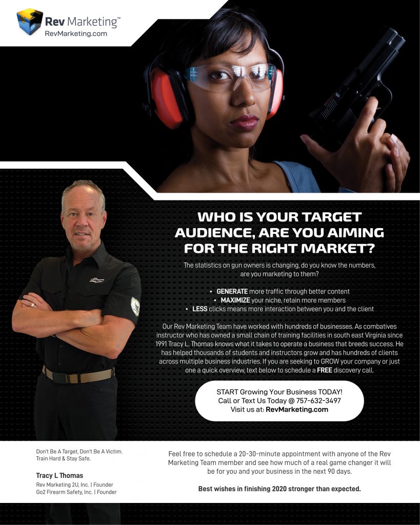 The Rev Marketing Team builds long lasting relationships with the firearms industry while developing a marketing plan and strategies to enhance growth online and in communities around servicing the firearms industry.